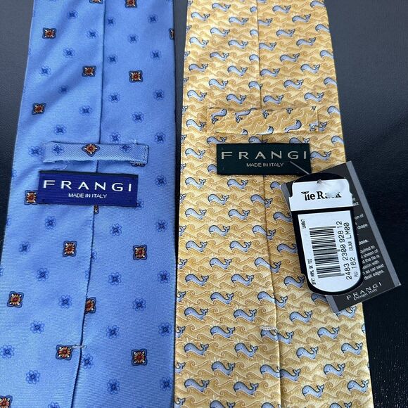 2 FRANGI Men's Designer 100% Silk Neckties One New With Tag Whales Made in Italy - Picture 2 of 7